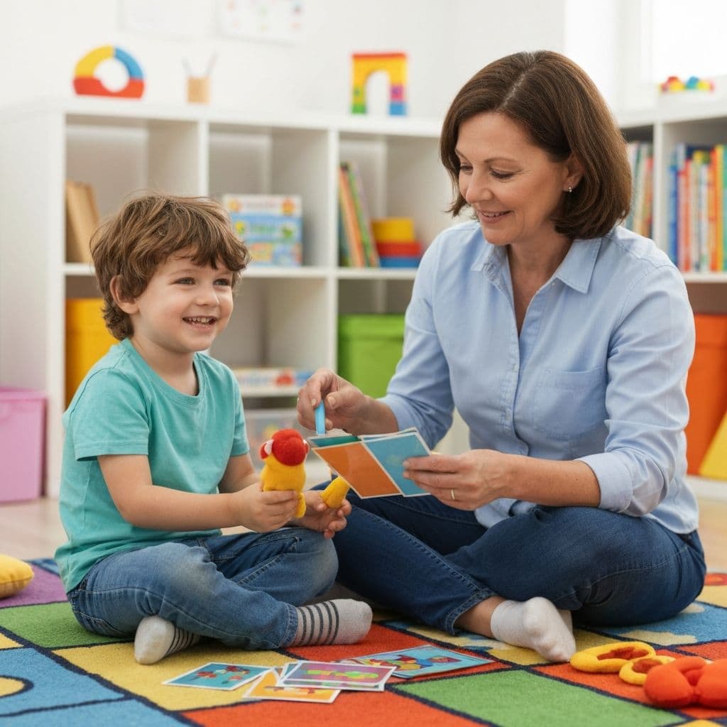 Therapist working with child